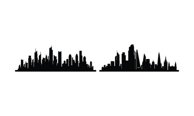 Obraz premium Detailed city skyline silhouettes showing urban buildings and skyscrapers for architectural use