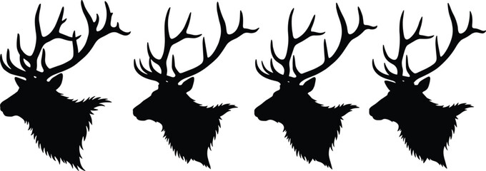 Deer Head Silhouette Vector Set Featuring Black Shapes of Stag Buck Elk Profiles with Large Antlers for Wildlife and Christmas Holiday LayoutsDeer Head Silhouette Vector Set Featuring Black Shapes of  © Sonjoy