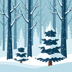 Snowy forest scene with trees © Raja