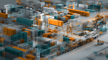 Fototapeta premium Industrial Digital Twin Supply Chain Monitor