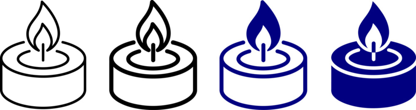 Four stylized candles with different colored flames