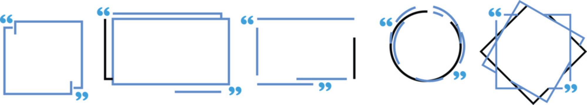 Quote box vector frame layout template collection with quotation marks for text citation design. Empty template for text or quote. Information field
