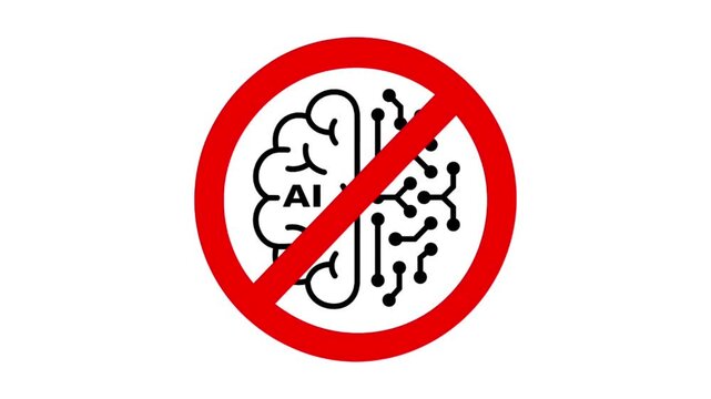No AI Brain Circuit Symbol Animation - Prohibited Artificial Intelligence Sign
