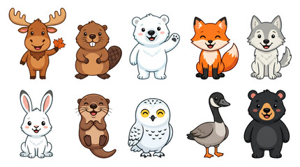 Cute Canadian animal characters collection with friendly forest and Arctic wildlife in playful cartoon style © MstBabliAkter