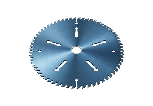 Industrial circular saw blade with sharp carbide teeth, blue steel wood cutting disc, professional carpentry power tool accessory for timber processing isolated on Transparent Background