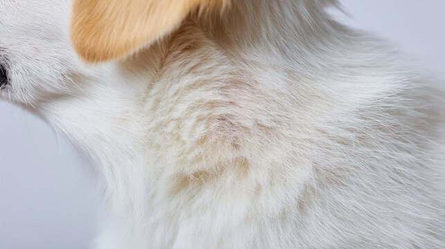 Damaged dog skin after flea bite in closeup view, showing irritation, inflammation and parasite infestation, animal health problem, veterinary care concept and pet dermatology condition