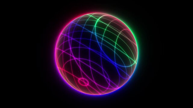colorful glowing neon sphere line pattern energy globe artificial intelligence ai assistant glob