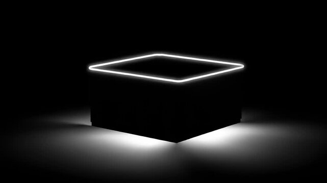 Glowing white outline of a simple three dimensional shape on black background