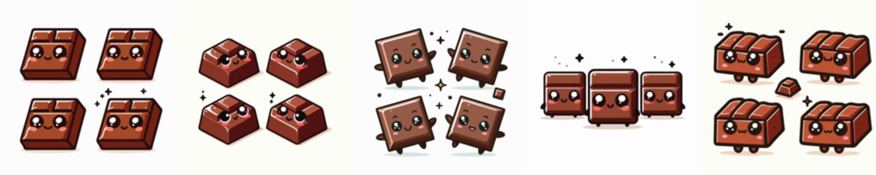 Pixel art cute chocolate bar characters sprite sheet with funny emotions for retro games