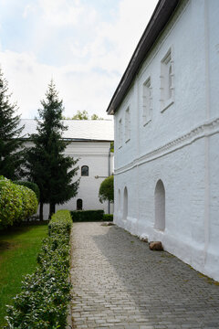 The alley along the walls of the Holy Trinity Ipatiev Monastery of the 15th century in Kostroma, Russia