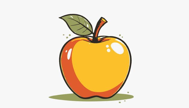 A vibrant, ripe yellow apple with a green leaf and stem, symbolizing healthy eating and nature's bounty