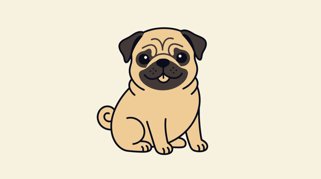Vector Cute Apricot Pug Dog - Cartoon Pet Illustration