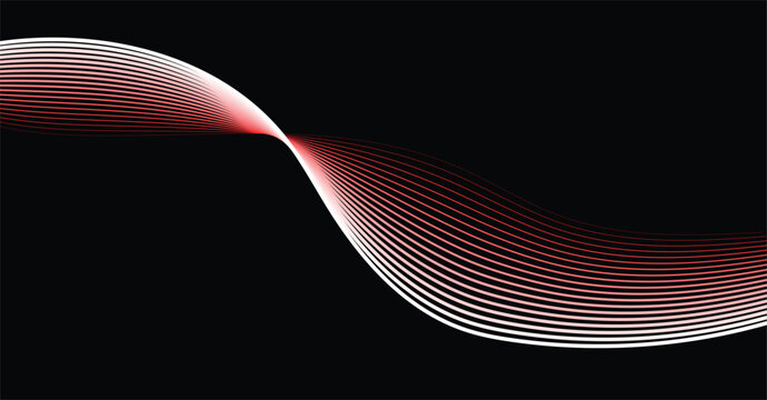 Red and white abstract particle wave flow on black background with particle abstract technology