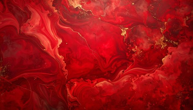 Abstract red and gold flowing artwork with cloud-like textures