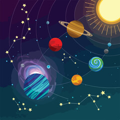 A vibrant solar system with planets and stars © Ukar