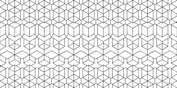 Isometric cube pattern black and white line art geometric design