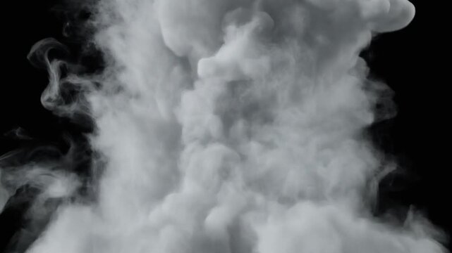 A dense vertical column of white smoke rising against a black background, forming swirling patterns and soft textures, symbolizing motion, transformation, and atmospheric abstraction.