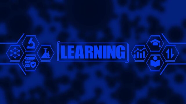 Digital learning concept with animated hexagonal science and education on blue background technology