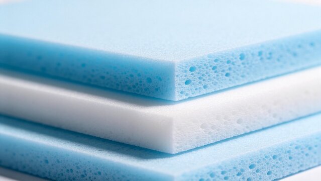 Stack of blue and white foam sheets