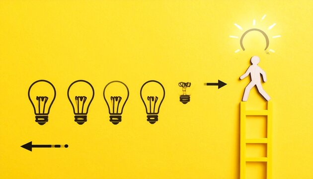 Creative process innovation journey lightbulb ladder breakthrough success