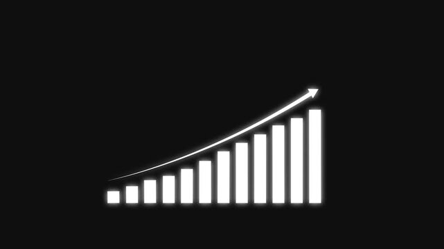  business bar chart graph growth animation with upward arrow on black