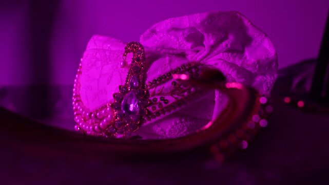 Traditional Groom Turban with Pearl Jewelry on Dark Background
