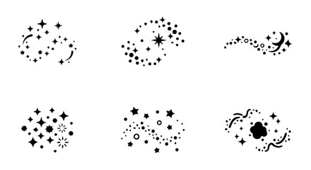 Celestial Starbursts and Moon Swirls Vector Icons, Cosmic Sparkle Elements, Night Sky Accents © Fariya02