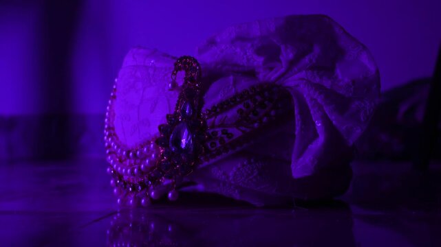 Traditional Groom Turban with Pearl Jewelry on Dark Background
