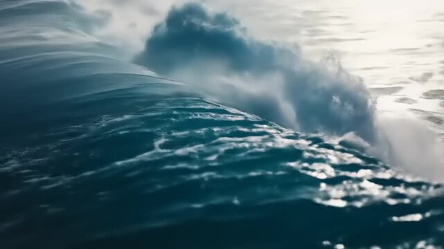 Powerful curling ocean wave cresting with bright turquoise interior