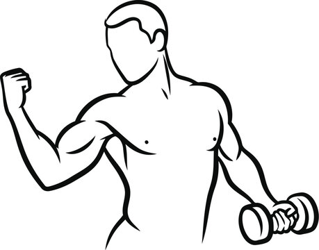 Muscular man lifting a dumbbell for bicep exercise