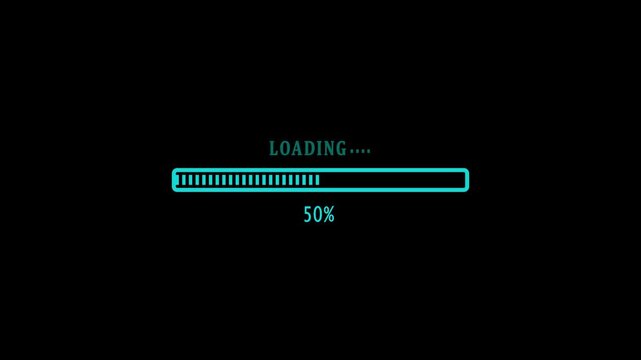 8 bit loading bar progress animation on transparent background, 8 bit loading 1 to 100 percent. 4K Footage