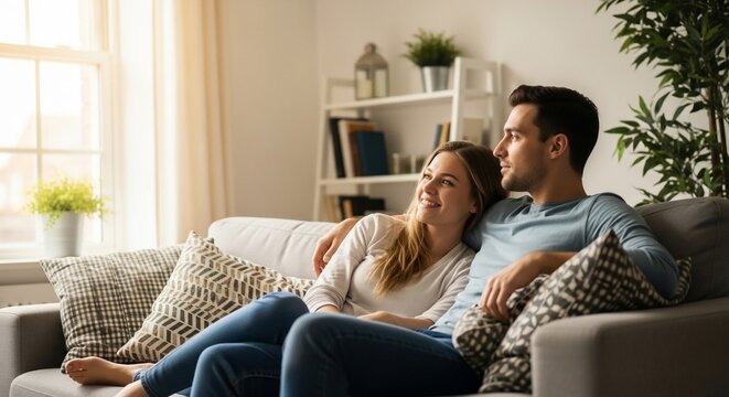 Couple relaxing on couch together