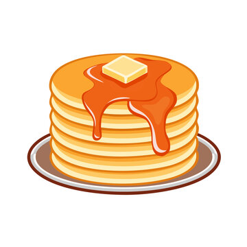 Stack of pancakes with butter and syrup