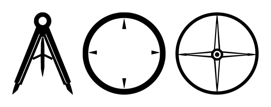 Geometric tool set with solid black icon featuring compass, drawing instrument, stationery with school supplies and mathematics equipment