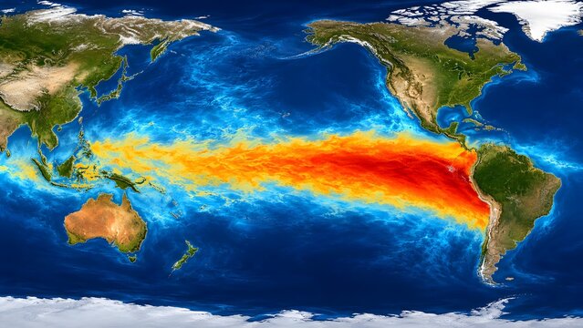 Pacific Ocean heat anomaly map showing El Nino climate pattern