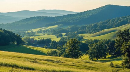 Fototapeta premium A peaceful countryside scene with rolling hills, symbolizing the gradual progress toward eliminating tuberculosis