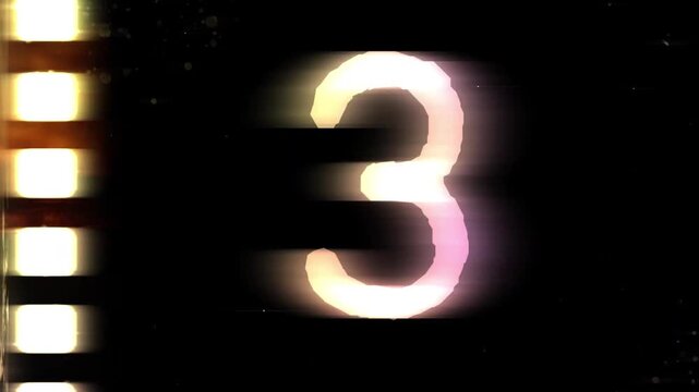 Vintage Film Countdown Leader with Glitch and Distortion Effects