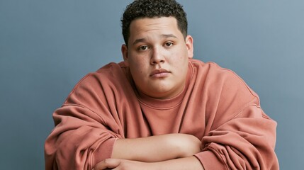 Obraz premium Men Mental Health Stigma Mexican Young Plus Size Man Serious