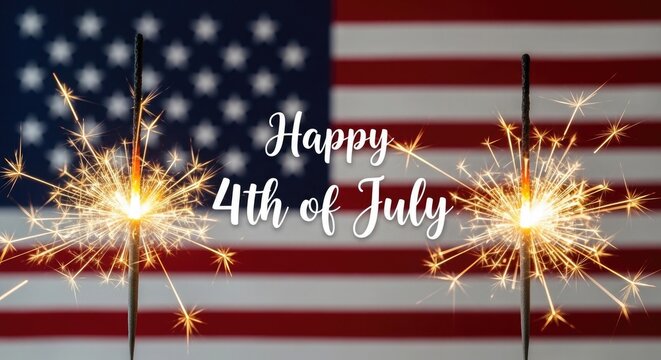 Festive fourth of july celebration with sparkling fireworks and american flag backdrop