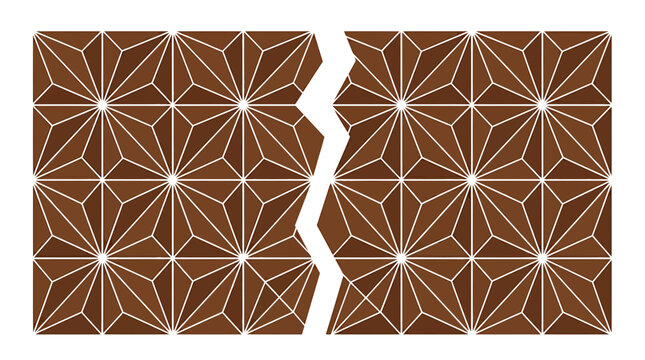 Brown geometric patterns, broken jigsaw puzzle pieces, seamless texture, brown background