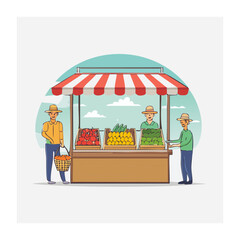 Obraz premium Farmers market stall with fresh produce and vendors