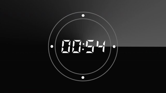 One Minute Futuristic Countdown Timer with Rotating Quadrant Background and Circular HUD Interface for Technology Presentations and Broadcast Graphics