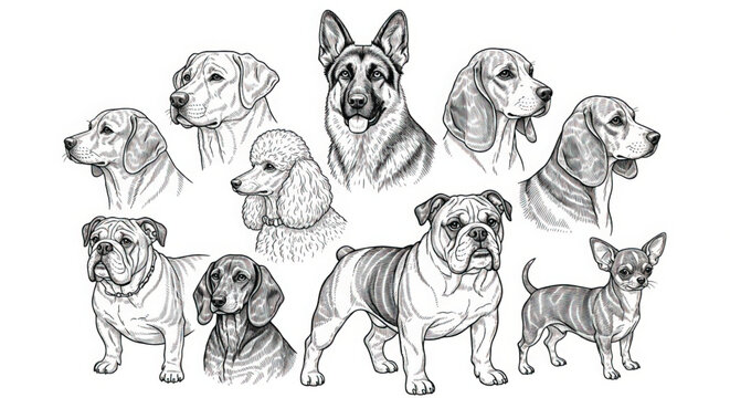 Dogs of various breeds and sizes.