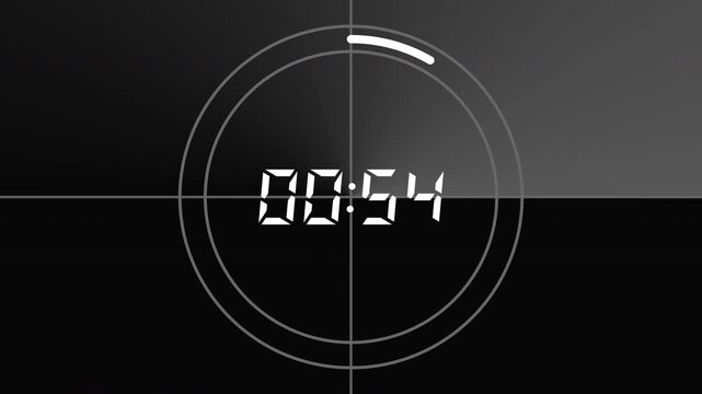 60 Second Futuristic Countdown Timer with Circular Progress Ring, Crosshair Interface and Rotating Quadrant Background for Broadcast Graphics and Technology Presentations