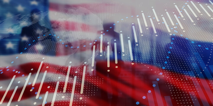USA Flag with Financial Data Visualization for Economic Analysis and Market Insight