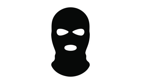 Black silhouette icon of a balaclava mask isolated on a white background for security concepts.