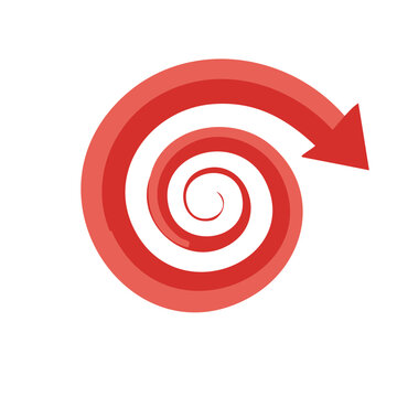 Red spiral arrow icon on white background