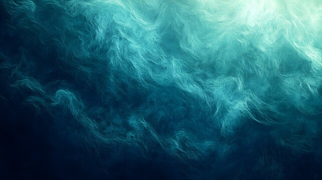 Dark blue ocean with swirling waves and sunlight shining through the water from above.