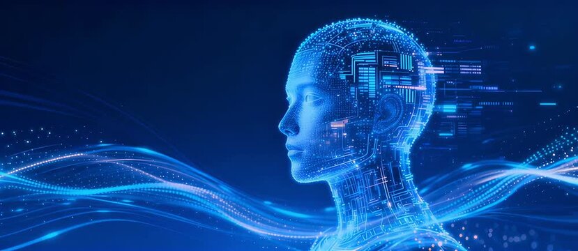 Futuristic Human Brain Silhouette with Digital Energy Flow