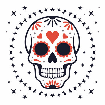 Sugar Skull with Stars and Hearts